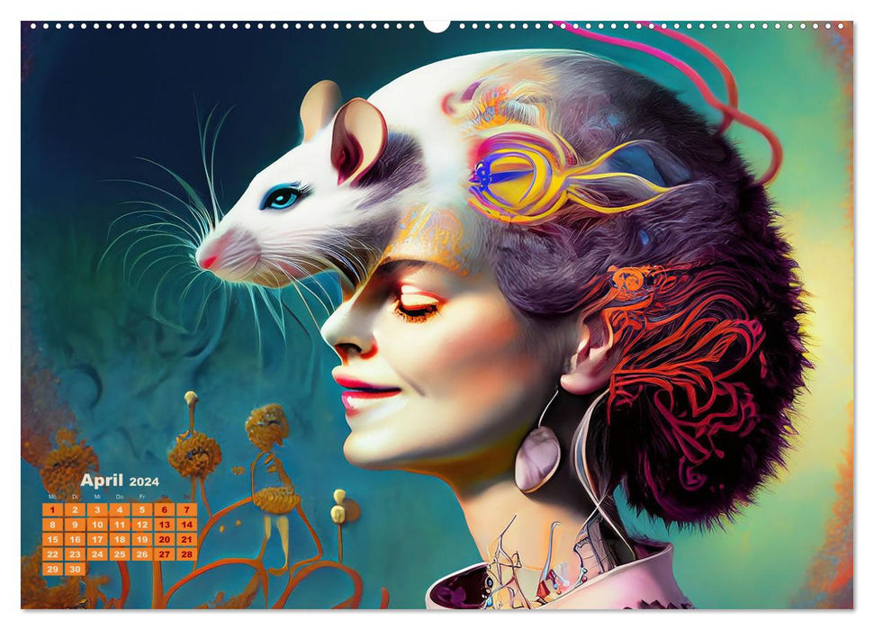 Portraits de femmes et d'animaux fantastiques (Calvendo Premium Calendrier mural 2024) 