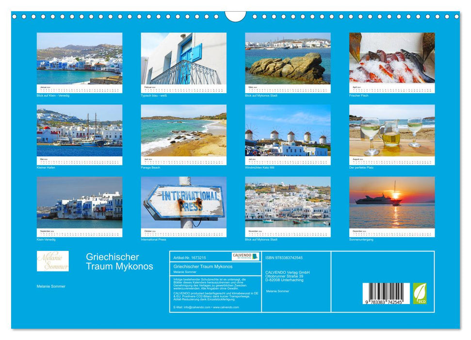 Griechischer Traum Mykonos (CALVENDO Wandkalender 2024)