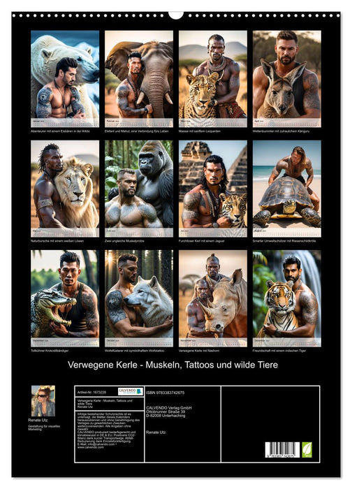 Verwegene Kerle - Muskeln, Tattoos und wilde Tiere (CALVENDO Wandkalender 2024)