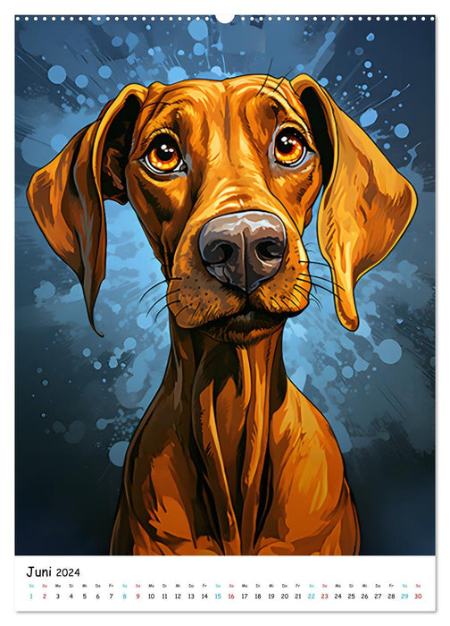 Crazy Dogs Bekannte Hunderassen im Comicstyle (CALVENDO Wandkalender 2024)