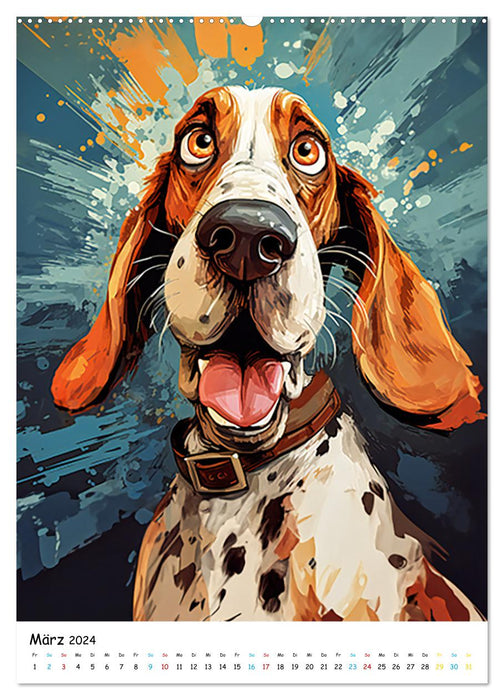 Crazy Dogs Bekannte Hunderassen im Comicstyle (CALVENDO Premium Wandkalender 2024)