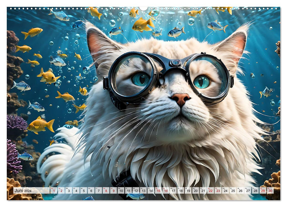 Katzen unter Wasser (CALVENDO Wandkalender 2024)