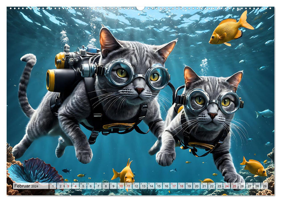 Katzen unter Wasser (CALVENDO Premium Wandkalender 2024)