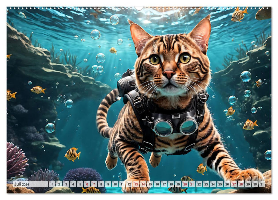 Katzen unter Wasser (CALVENDO Premium Wandkalender 2024)