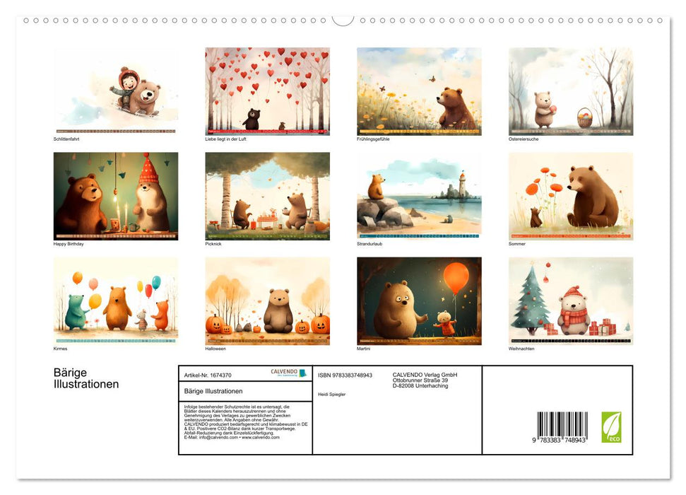Bärige Illustrationen (CALVENDO Premium Wandkalender 2024)
