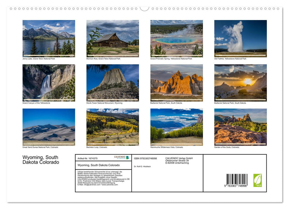 Wyoming, South Dakota Colorado (CALVENDO Premium Wandkalender 2024)
