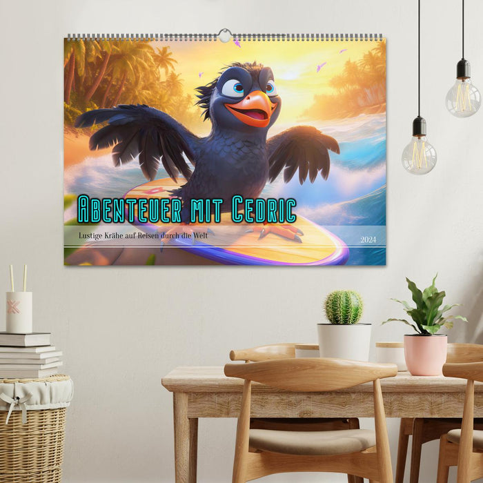 Abenteuer mit Cedric - Lustige Krähe auf Reisen durch die Welt (CALVENDO Wandkalender 2024)
