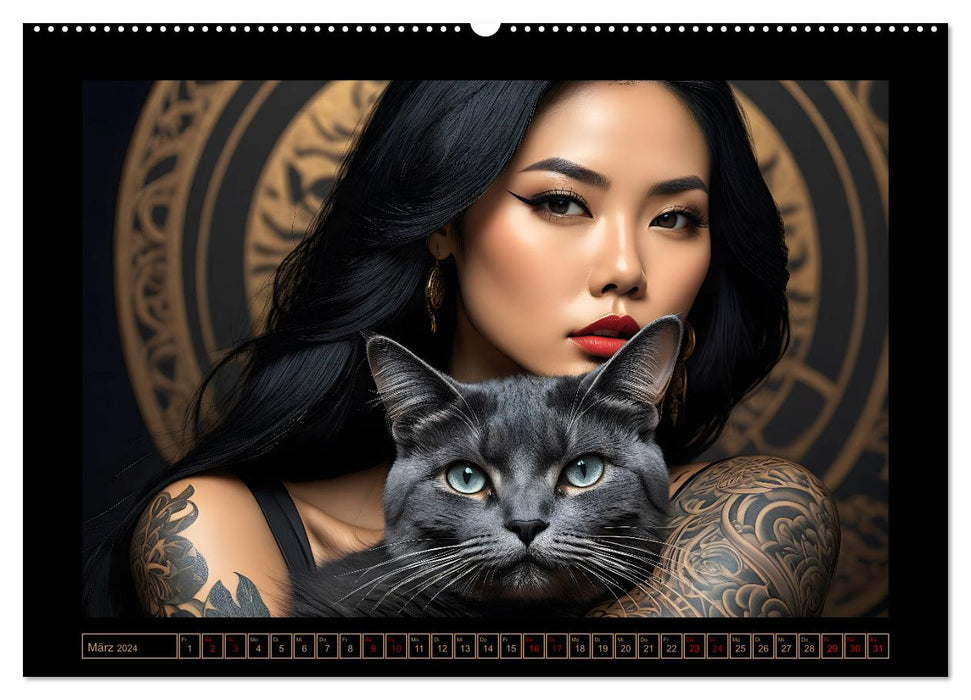 Geheimnisvolle Katzenfrauen (CALVENDO Premium Wandkalender 2024)
