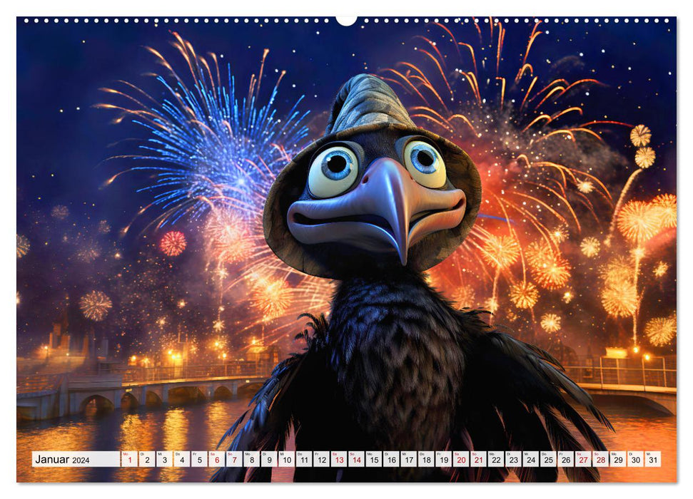 Abenteuer mit Cedric - Lustige Krähe auf Reisen durch die Welt (CALVENDO Premium Wandkalender 2024)