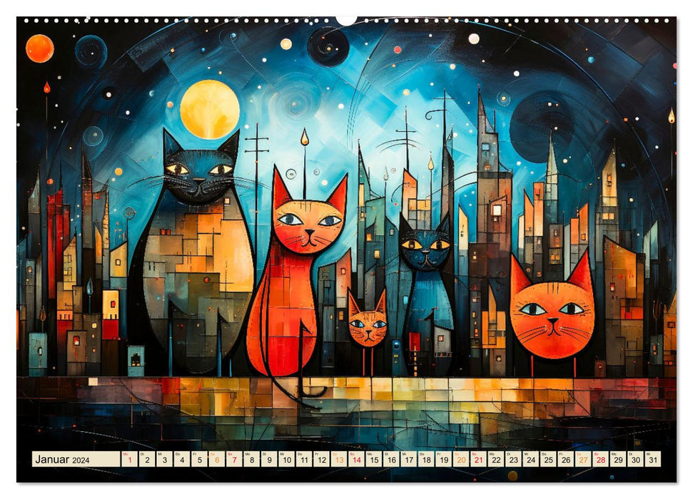 Katzen - die Nacht erwacht (CALVENDO Wandkalender 2024)