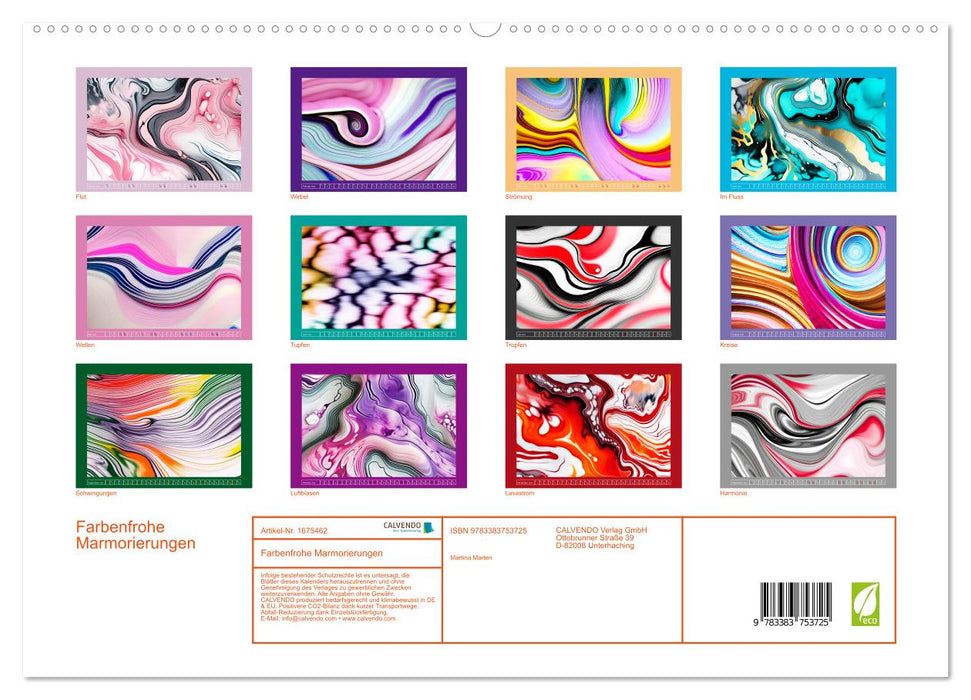 Farbenfrohe Marmorierungen (CALVENDO Premium Wandkalender 2024)