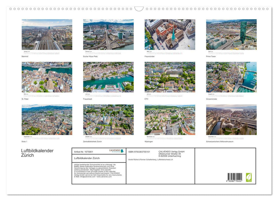 Luftbildkalender Zürich (CALVENDO Wandkalender 2024)