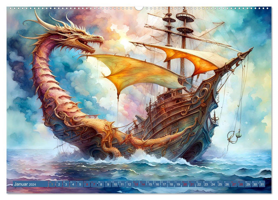 Fantasie-Drachensegelschiffe (CALVENDO Wandkalender 2024)