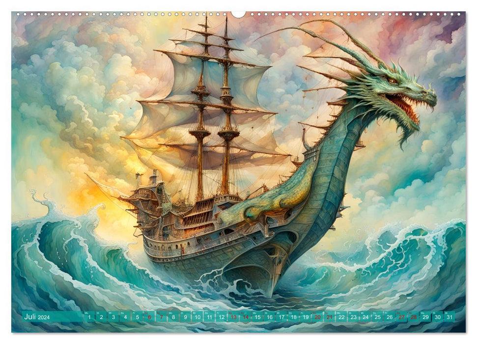 Fantasie-Drachensegelschiffe (CALVENDO Premium Wandkalender 2024)