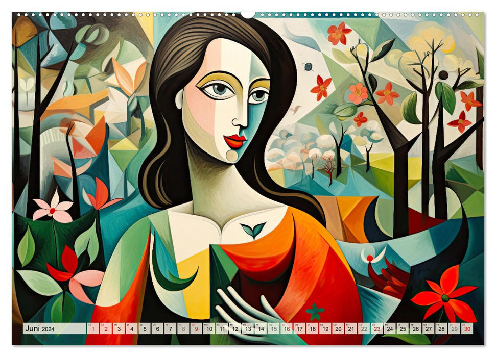 Frauenporträts, kubistisch und bunt (CALVENDO Wandkalender 2024)