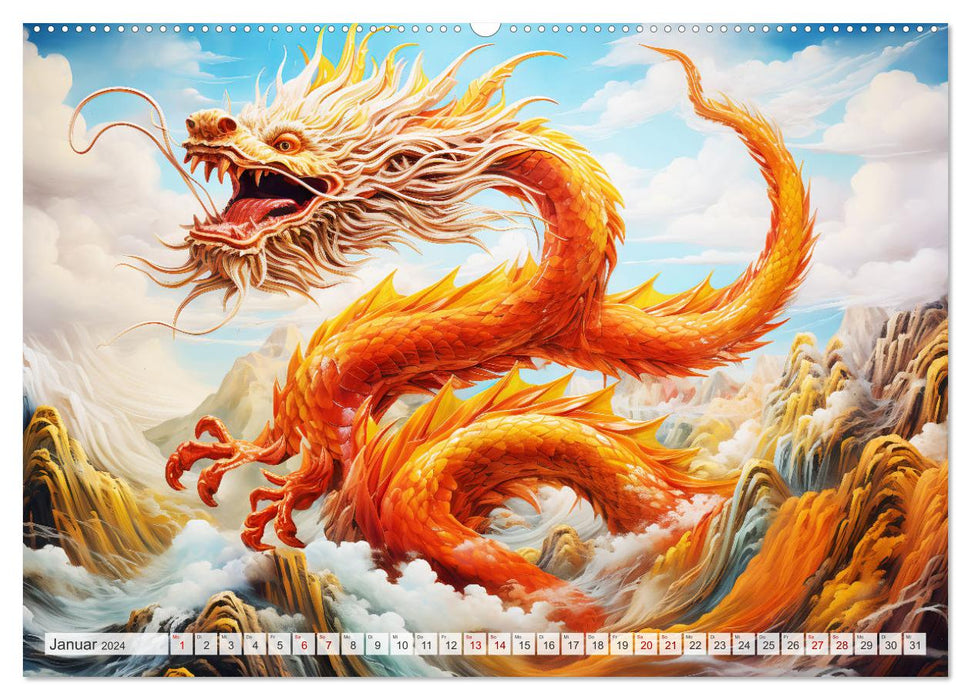 Jahr des Drachen - Im Stil des chinesischen Tierkreiszeichens (CALVENDO Wandkalender 2024)