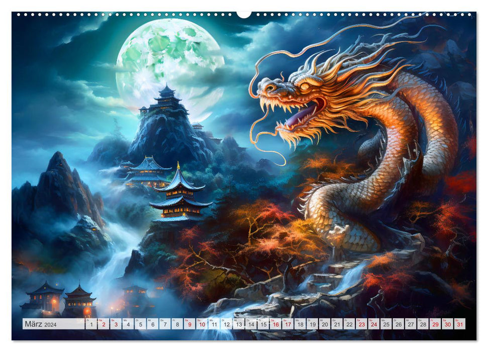 Jahr des Drachen - Im Stil des chinesischen Tierkreiszeichens (CALVENDO Wandkalender 2024)