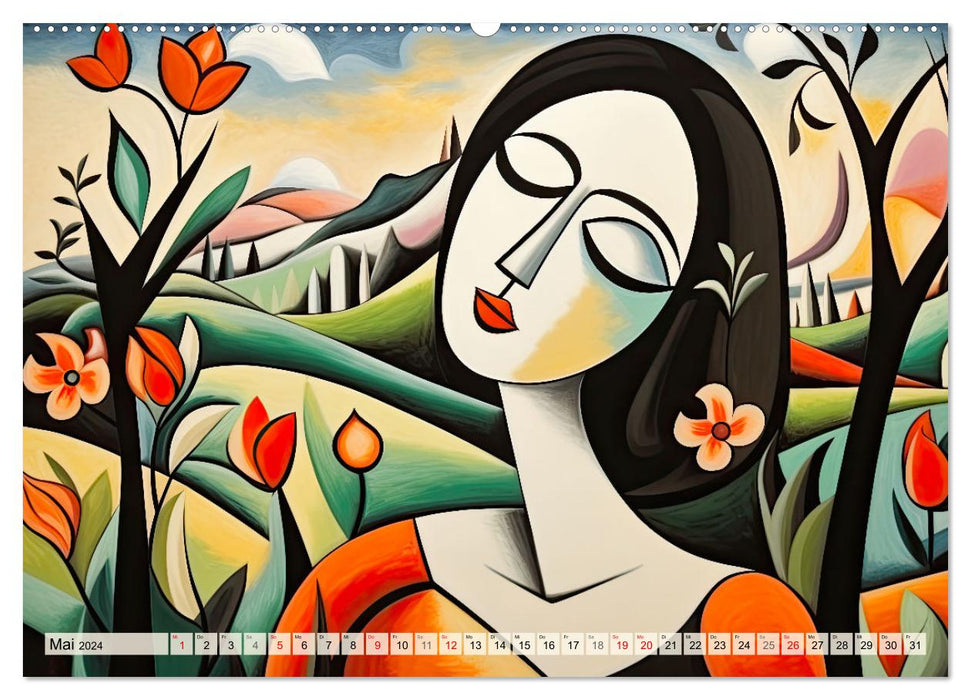 Frauenporträts, kubistisch und bunt (CALVENDO Premium Wandkalender 2024)