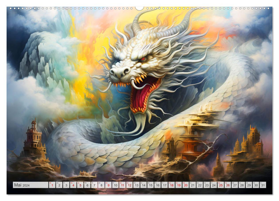 Jahr des Drachen - Im Stil des chinesischen Tierkreiszeichens (CALVENDO Premium Wandkalender 2024)
