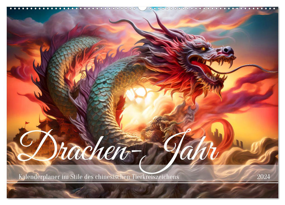 Drachen-Jahr - Kalenderplaner im Stile des chinesischen Tierkreiszeichens (CALVENDO Wandkalender 2024)