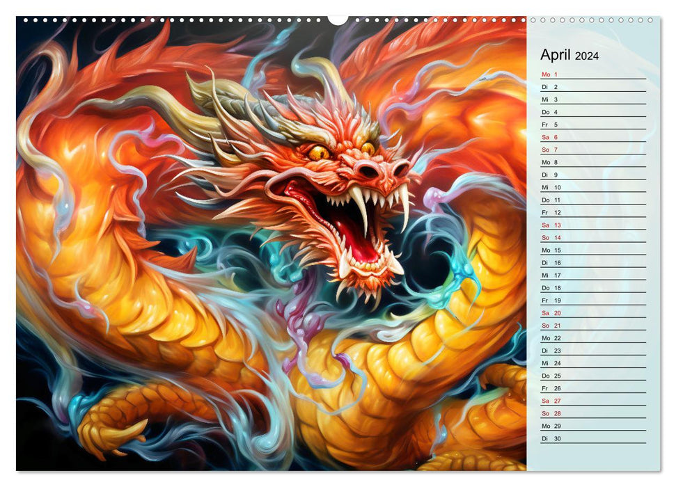 Drachen-Jahr - Kalenderplaner im Stile des chinesischen Tierkreiszeichens (CALVENDO Wandkalender 2024)