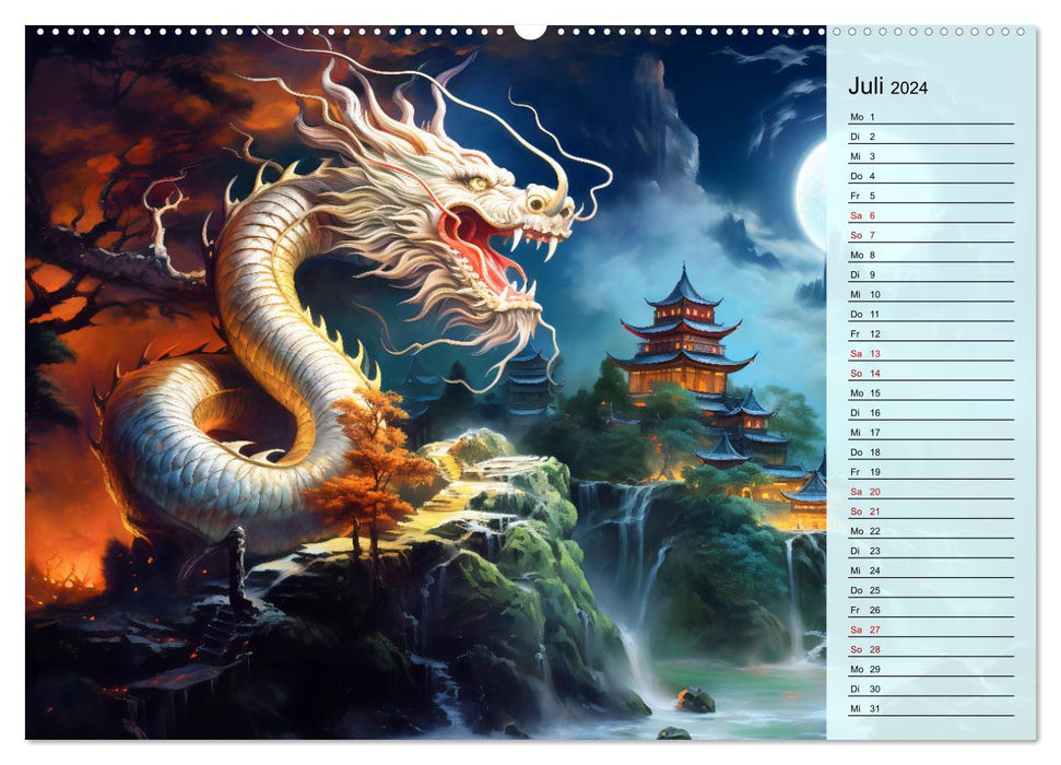 Drachen-Jahr - Kalenderplaner im Stile des chinesischen Tierkreiszeichens (CALVENDO Premium Wandkalender 2024)