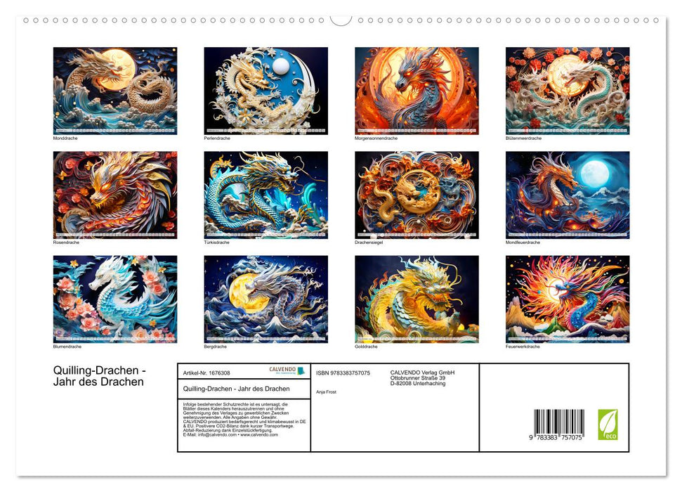 Quilling-Drachen - Jahr des Drachen (CALVENDO Premium Wandkalender 2024)