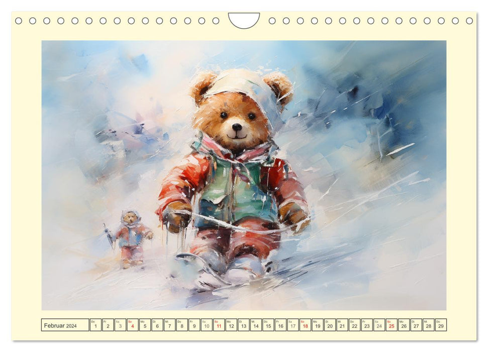 Romance d'ours en peluche. Aquarelles de rêve de jolis ours (calendrier mural CALVENDO 2024) 