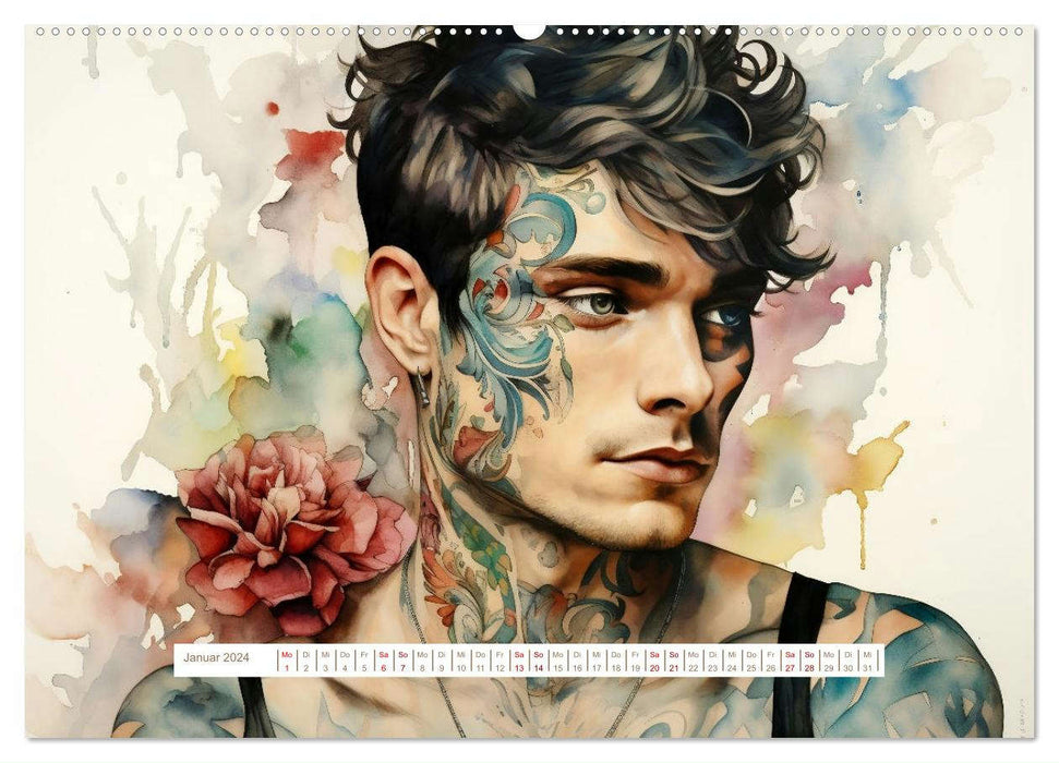 Le tatouage rencontre l’art (Calendrier mural CALVENDO Premium 2024) 