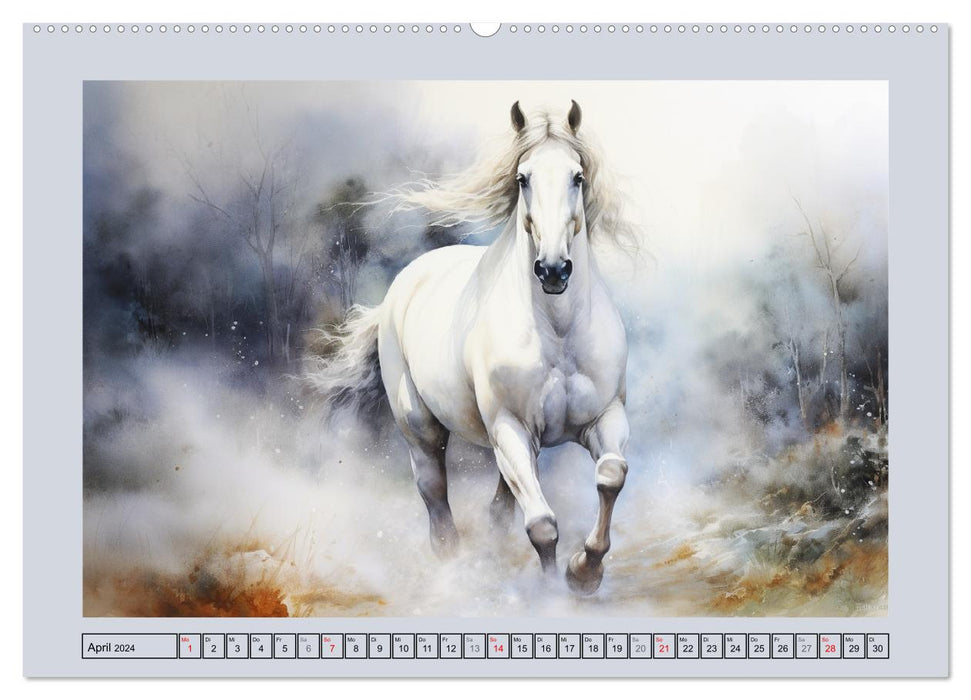 Anmutige Schimmel. Ästhetik weißer Aquarell-Pferde (CALVENDO Wandkalender 2024)