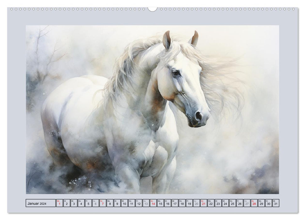 Anmutige Schimmel. Ästhetik weißer Aquarell-Pferde (CALVENDO Premium Wandkalender 2024)