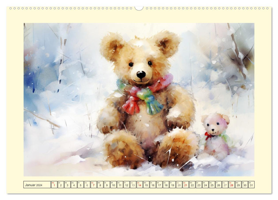 Teddybär Romantik. Verträumte Aquarelle von lieblichen Bären (CALVENDO Wandkalender 2024)