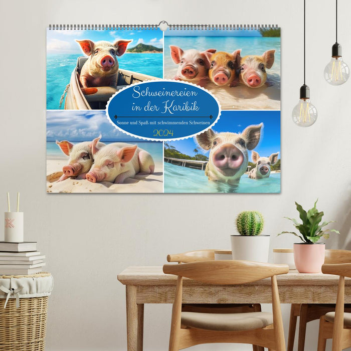 Schweinereien in der Karibik. Sonne und Spaß mit schwimmenden Schweinen (CALVENDO Wandkalender 2024)