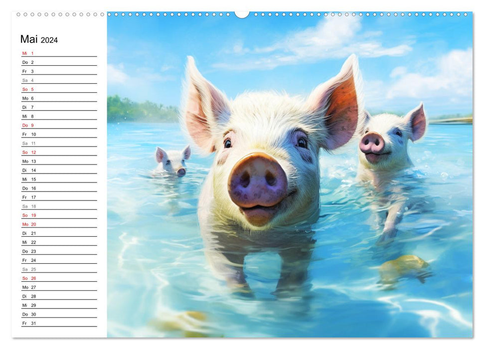 Schweinereien in der Karibik. Sonne und Spaß mit schwimmenden Schweinen (CALVENDO Wandkalender 2024)