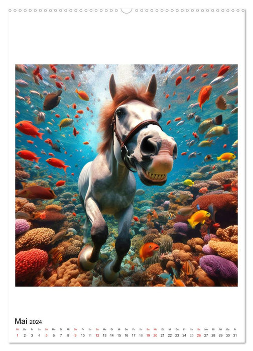 Pferde unter Wasser - Saddle up, die Tauchfahrt beginnt (CALVENDO Wandkalender 2024)
