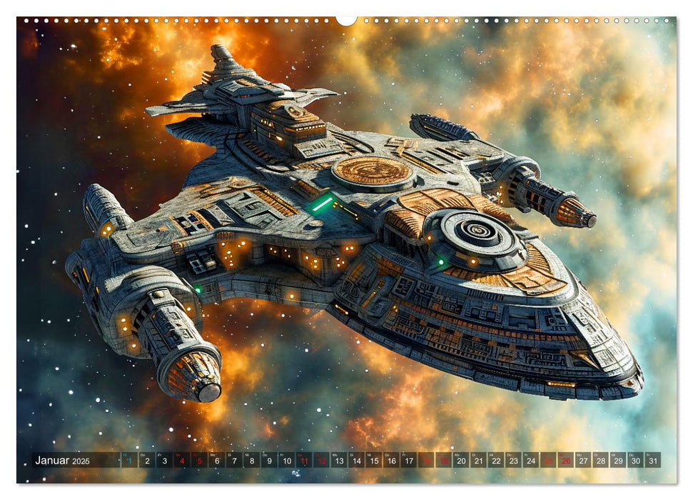 Raumschiffe - Im Universum durch Raum und Zeit (CALVENDO Wandkalender 2025)