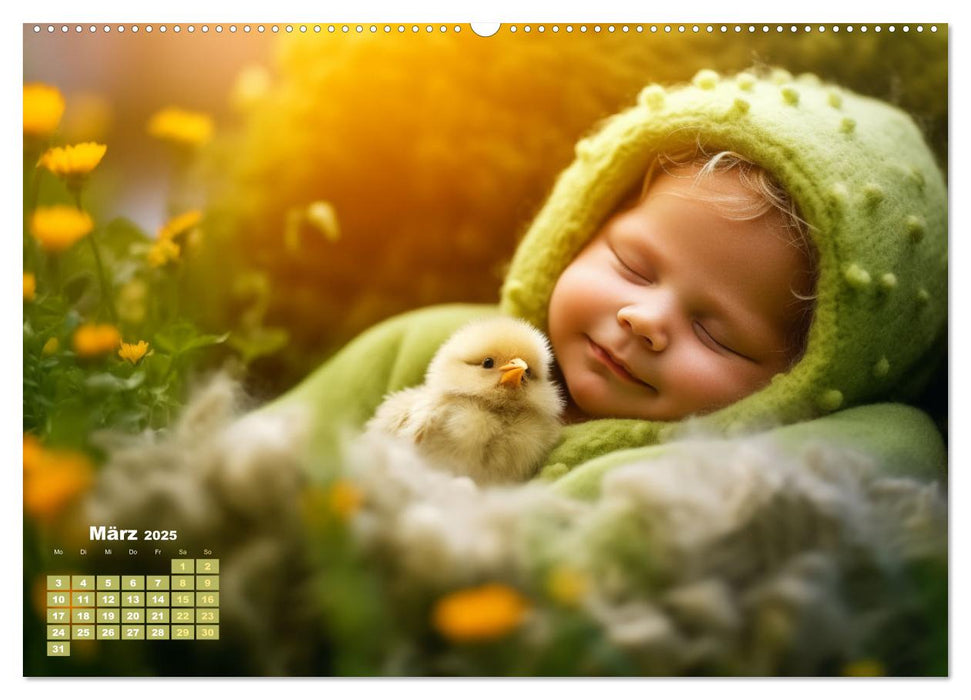 Kleine Schlummerparade: Babys und ihre kuscheligen Tierfreunde (CALVENDO Wandkalender 2025)