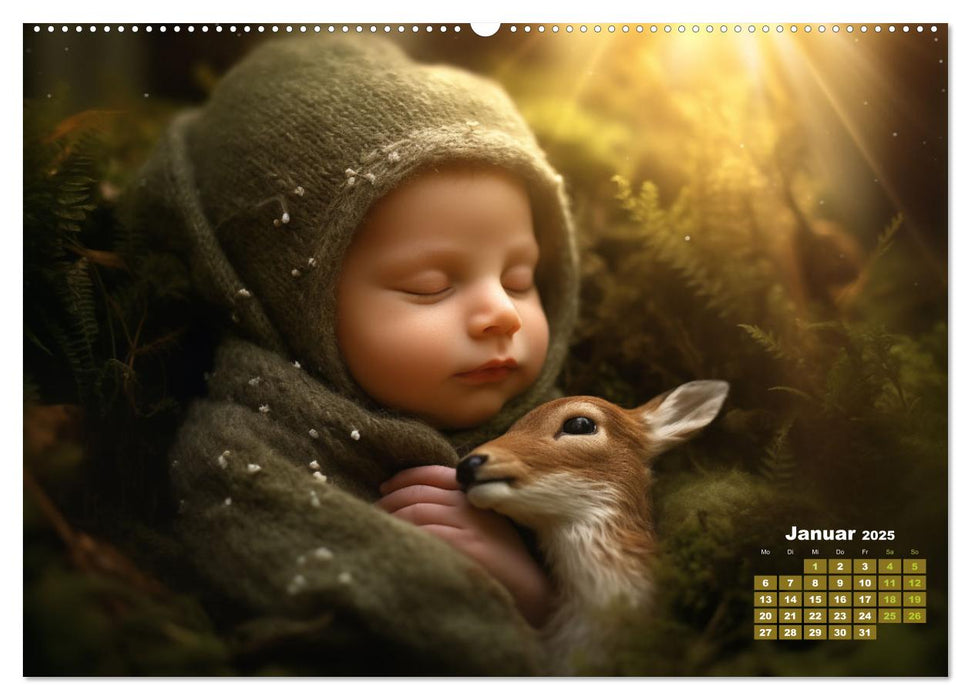Kleine Schlummerparade: Babys und ihre kuscheligen Tierfreunde (CALVENDO Premium Wandkalender 2025)