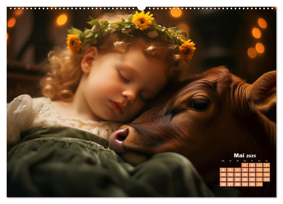 Kleine Schlummerparade: Babys und ihre kuscheligen Tierfreunde (CALVENDO Premium Wandkalender 2025)