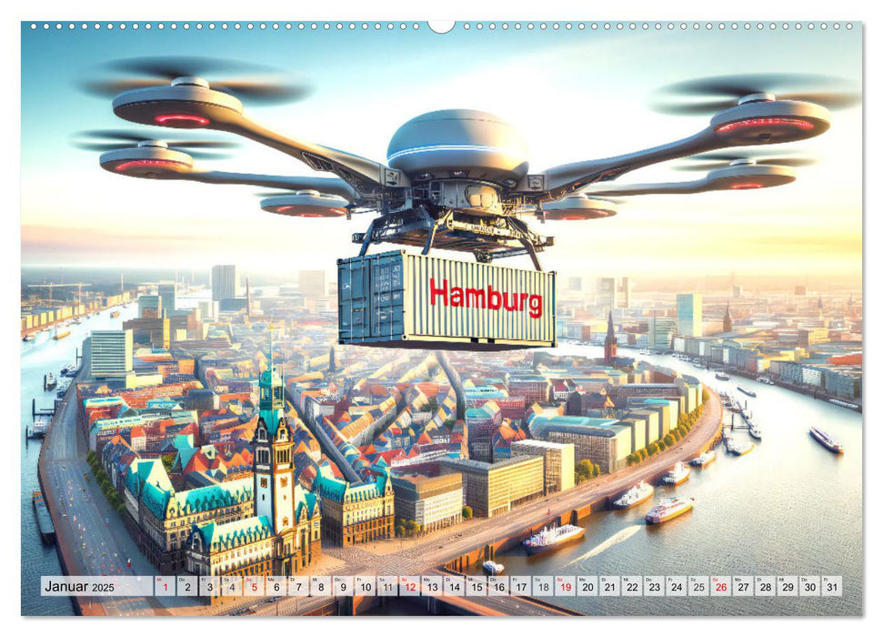 Die Zukunft im Hamburger Hafen: Visionen und Möglichkeiten von Morgen. (CALVENDO Wandkalender 2025)
