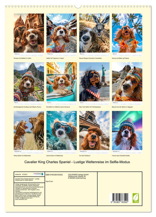 Cavalier King Charles Spaniel - Lustige Weltenreise im Selfie-Modus (CALVENDO Premium Wandkalender 2025)