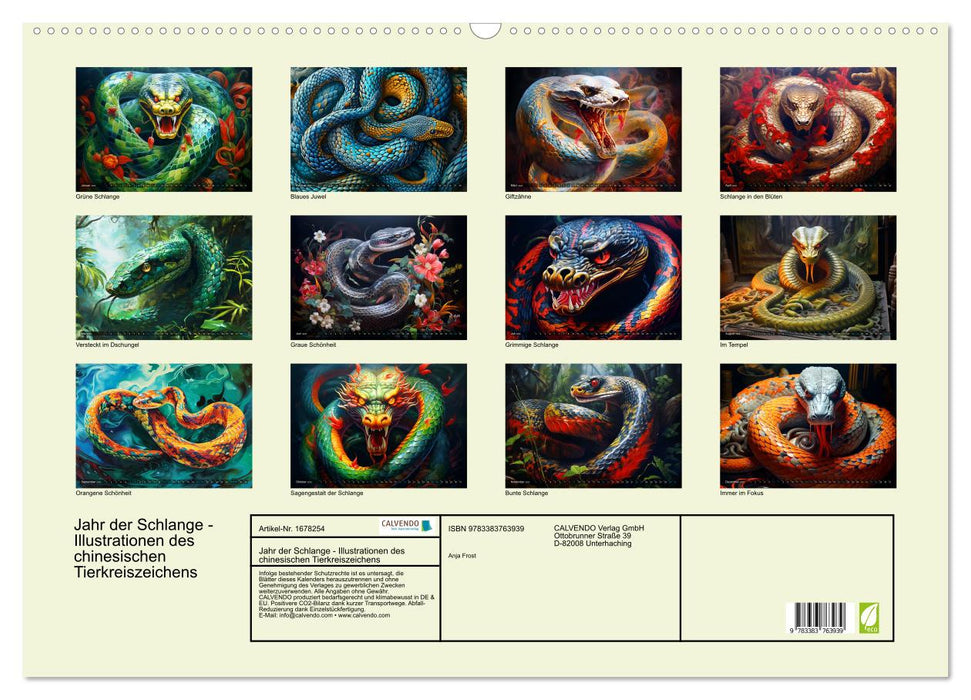Jahr der Schlange - Illustrationen des chinesischen Tierkreiszeichens (CALVENDO Wandkalender 2025)