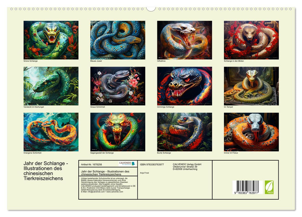 Jahr der Schlange - Illustrationen des chinesischen Tierkreiszeichens (CALVENDO Premium Wandkalender 2025)