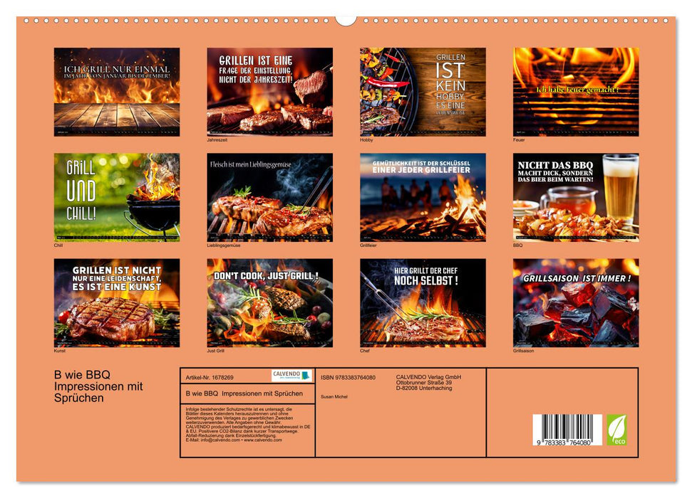 B wie BBQ Impressionen mit Sprüchen (CALVENDO Premium Wandkalender 2025)
