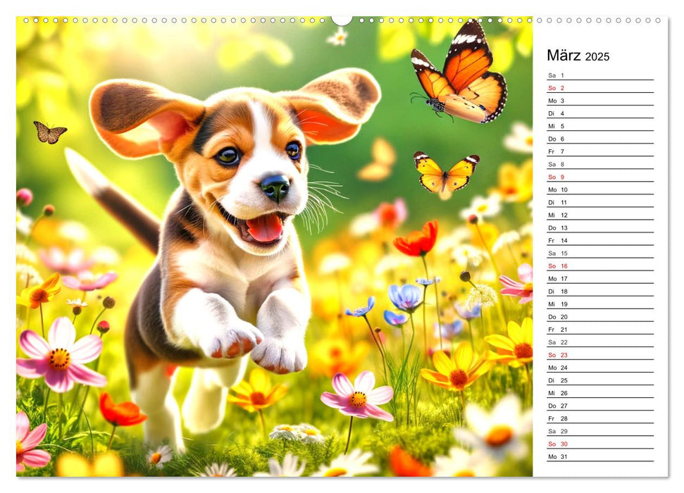 Hundewelpen zum Verlieben - KI Illustrationen (CALVENDO Wandkalender 2025)
