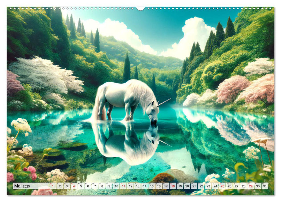 Mystische Einhörner - Jahreszeiten im Einhornland (CALVENDO Premium Wandkalender 2025)