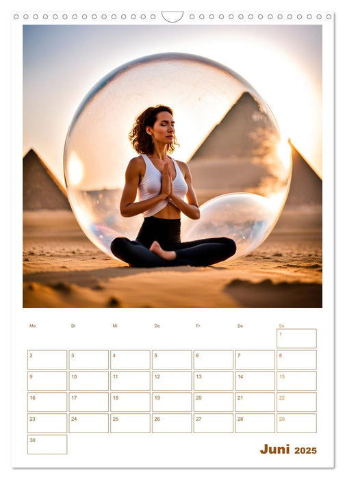 Yoga-Globetrotter: KI-Reisen in Seifenblasen. Ein Jahr der Harmonie an den schönsten Orten der Welt (CALVENDO Wandkalender 2025)