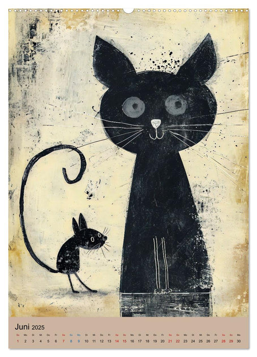 Lustige Katzen-Karikaturen - Minimalistischer Spaß mit Maus, Vogel und Co (CALVENDO Wandkalender 2025)