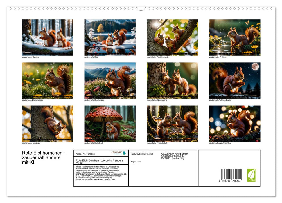 Rote Eichhörnchen - zauberhaft anders mit KI (CALVENDO Premium Wandkalender 2025)