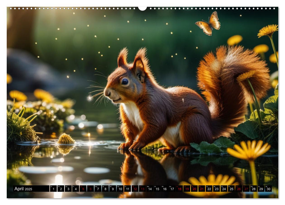 Rote Eichhörnchen - zauberhaft anders mit KI (CALVENDO Premium Wandkalender 2025)